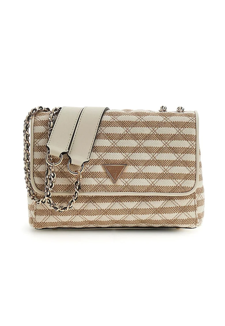 Geanta crossbody cu dungi Giully II, Alb/Maro taupe