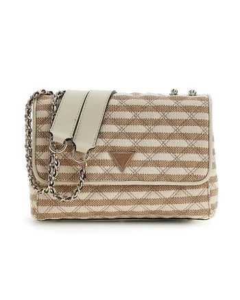 Geanta crossbody cu dungi Giully II, Alb/Maro taupe