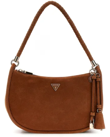 Geanta crossbody de piele ecologica cu aplicatie logo metalica Danya, Maro scortisoara