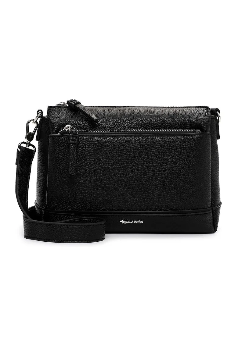 Geanta crossbody de piele ecologica cu buzunare exterioare cu fermoar, Negru