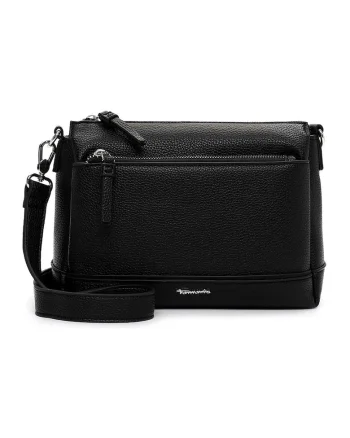 Geanta crossbody de piele ecologica cu buzunare exterioare cu fermoar, Negru