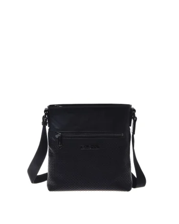 Geanta crossbody cu buzunare cu fermoar, Negru