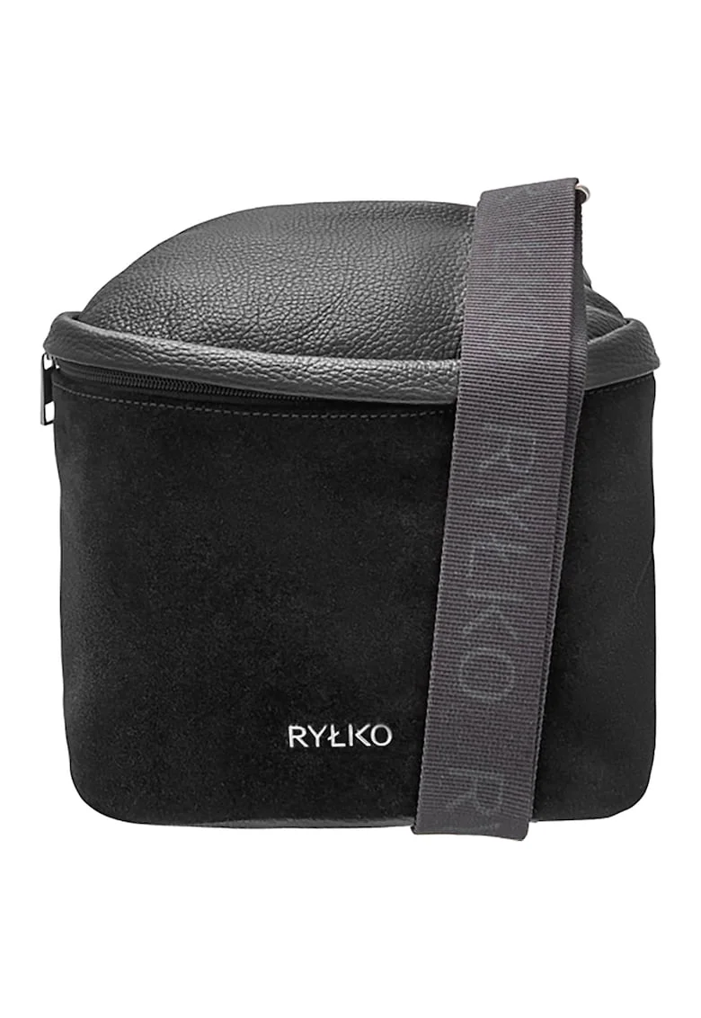 Geanta crossbody de piele si piele intoarsa, Negru