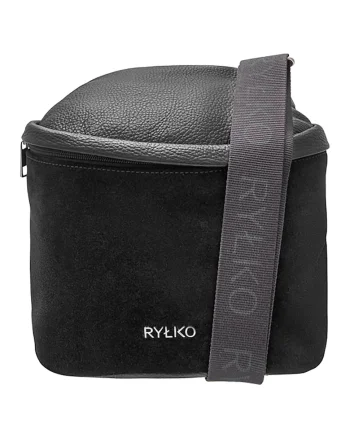 Geanta crossbody de piele si piele intoarsa, Negru