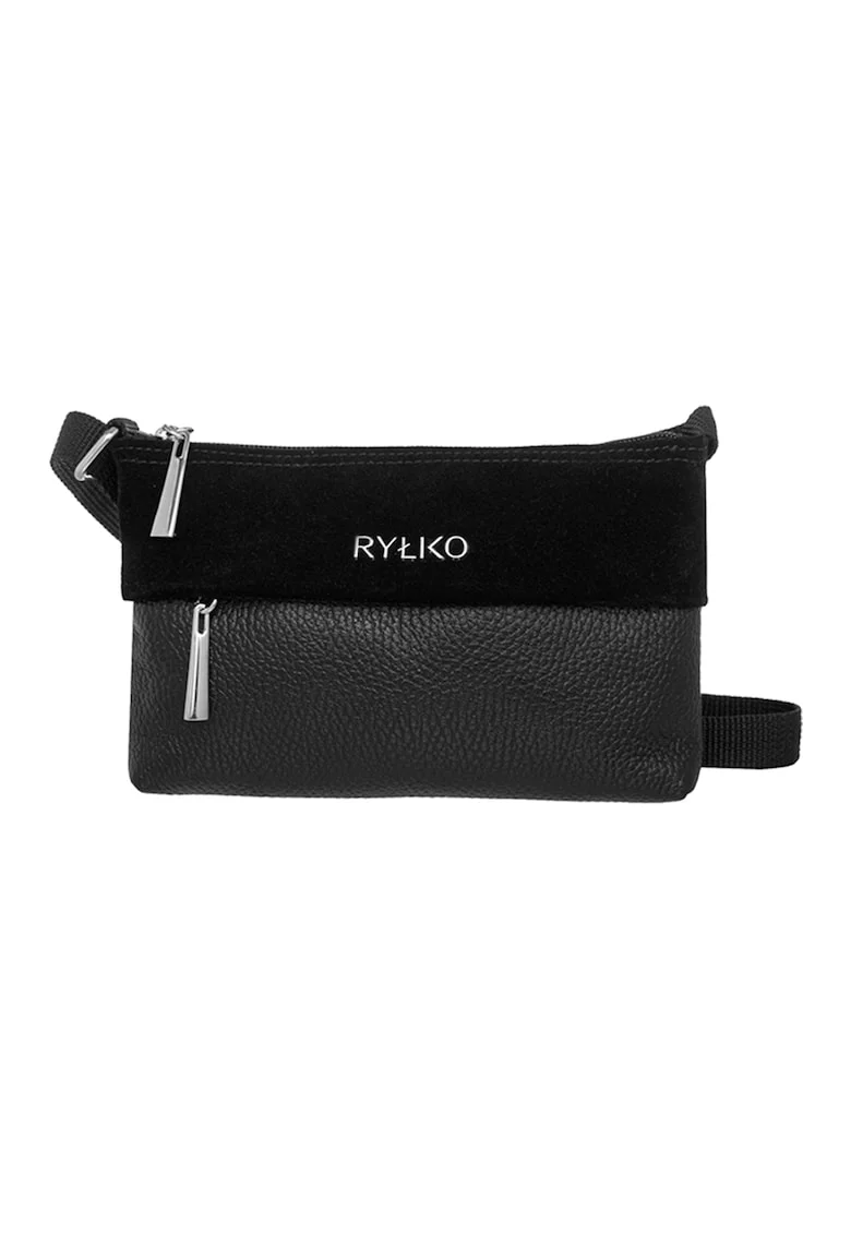 Rylko, Geanta crossbody de piele cu logo metalic, Negru
