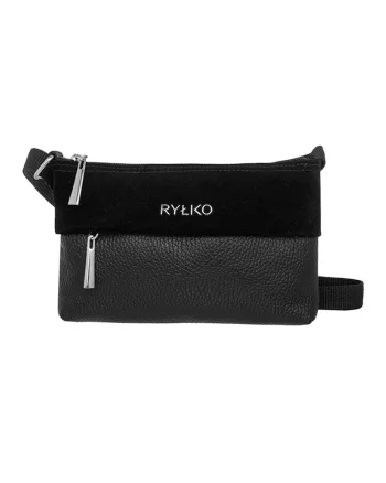 Rylko, Geanta crossbody de piele cu logo metalic, Negru