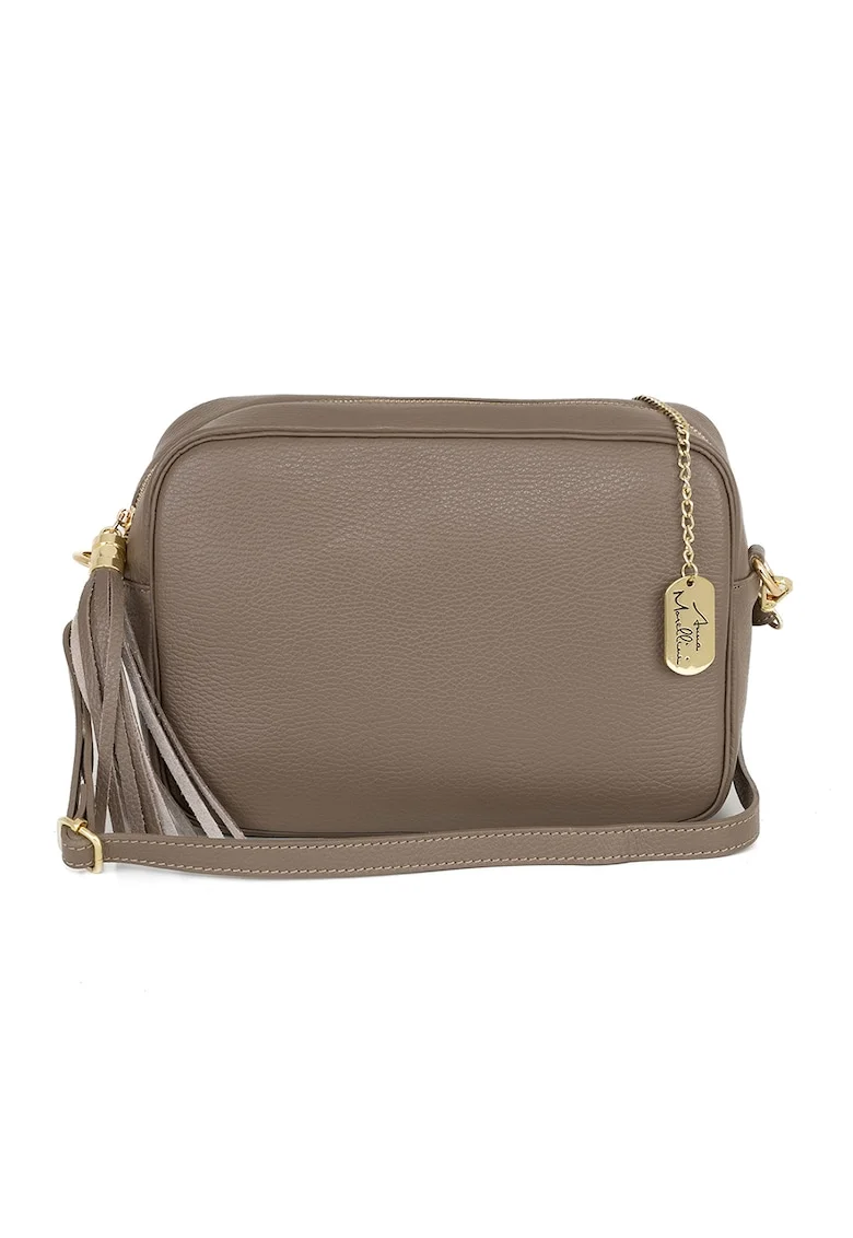 Geanta crossbody de piele cu bareta detasabila, Maro taupe