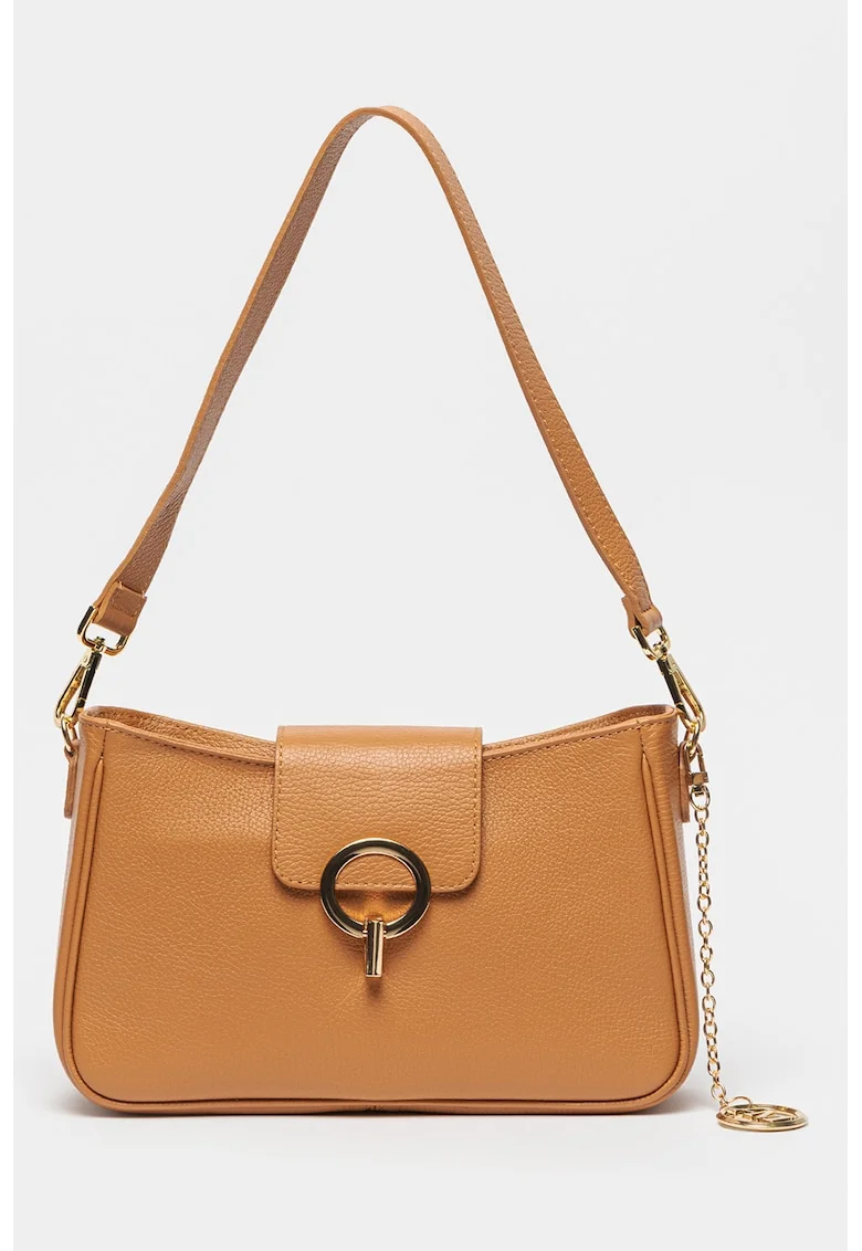 Geanta crossbody din piele cu doua barete, Maro scortisoara