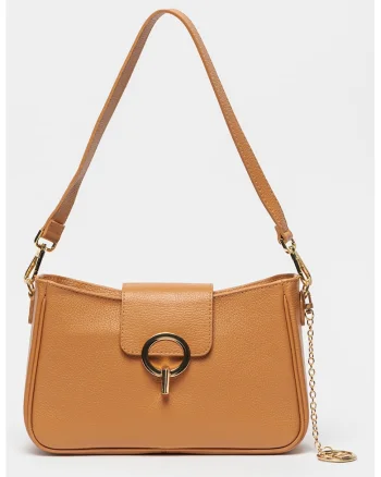 Geanta crossbody din piele cu doua barete, Maro scortisoara