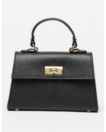 Geanta crossbody din piele cu clapa si bareta detasabila, Negru