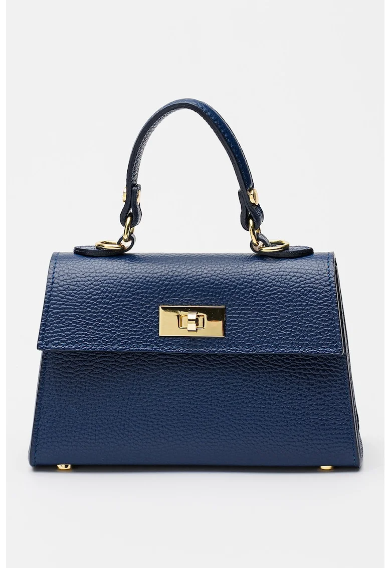 Geanta crossbody din piele cu clapa si bareta detasabila, Bleumarin