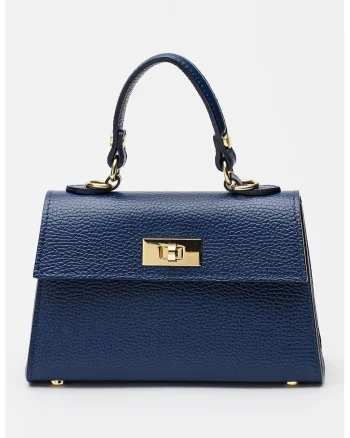 Geanta crossbody din piele cu clapa si bareta detasabila, Bleumarin