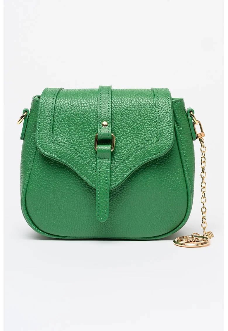Geanta crossbody din piele cu accesoriu logo, Verde