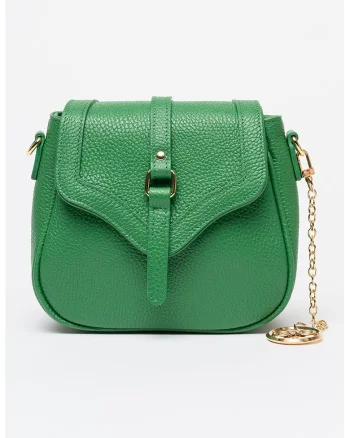 Geanta crossbody din piele cu accesoriu logo, Verde