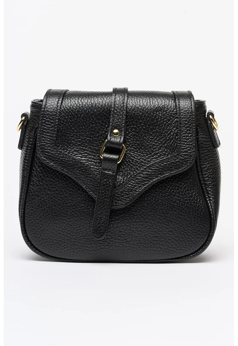 Geanta crossbody din piele cu accesoriu logo, Negru