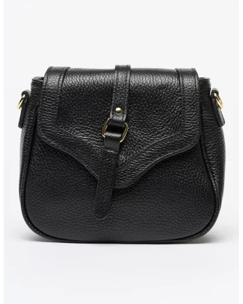 Geanta crossbody din piele cu accesoriu logo, Negru