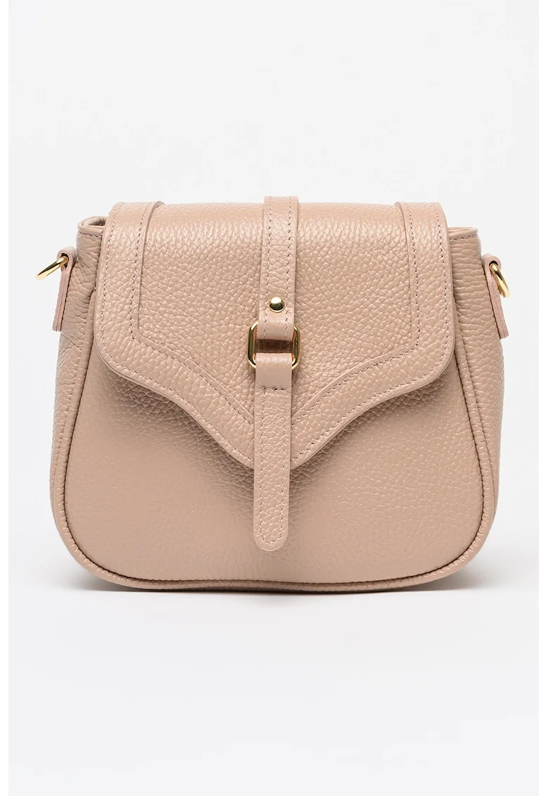 Geanta crossbody din piele cu accesoriu logo, Roz prafuit