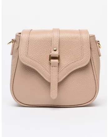 Geanta crossbody din piele cu accesoriu logo, Roz prafuit