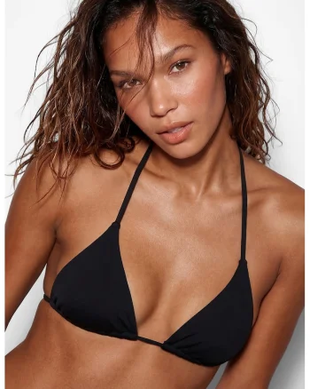 Sutien de baie cu cupe triunghiulare si bretea halter, Negru