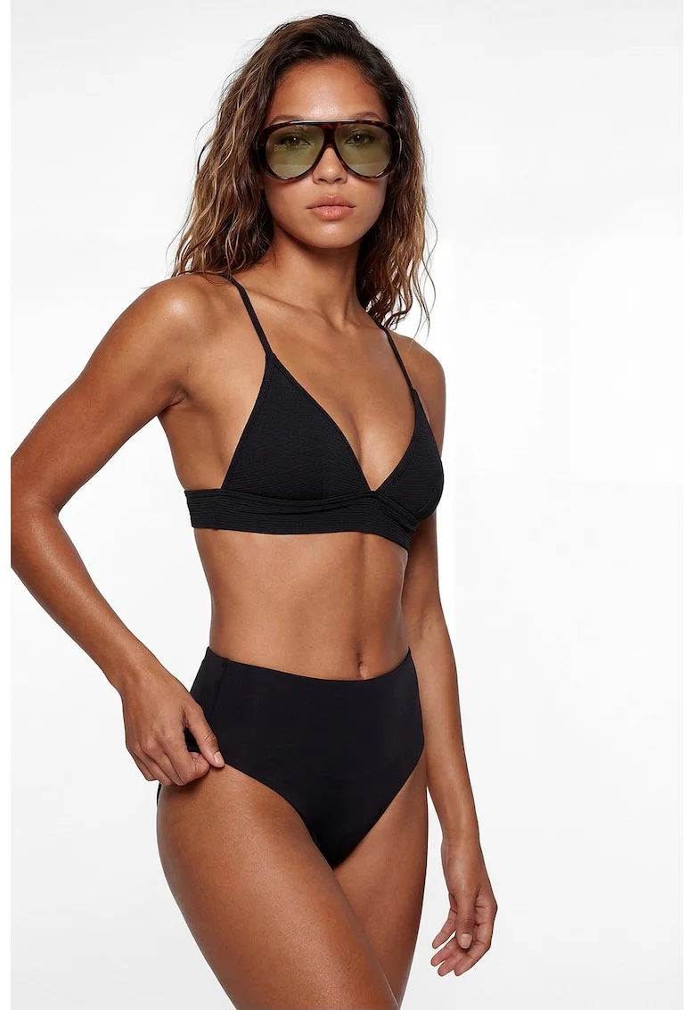 Sutien de baie cu cupe triunghiulare si model texturat, Negru