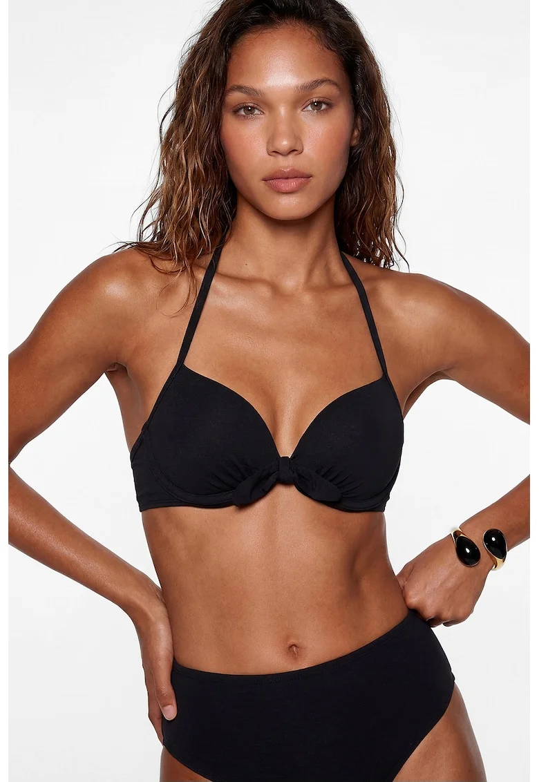 Sutien push-up de baie cu decolteu halter, Negru