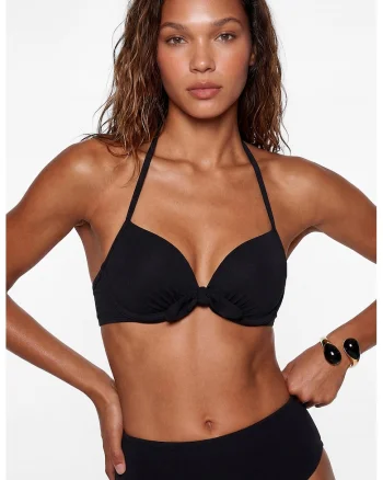 Sutien push-up de baie cu decolteu halter, Negru