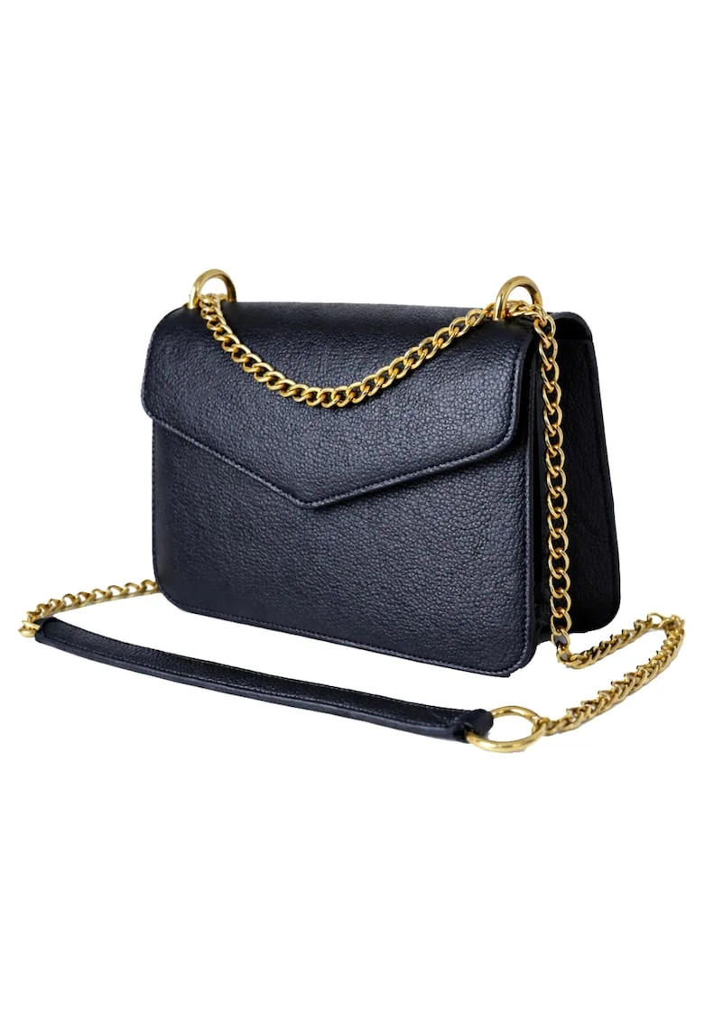 Geanta crossbody din piele naturala texturata Moons, Auriu/Bleumarin