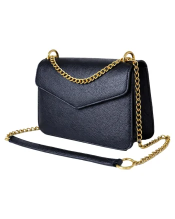 Geanta crossbody din piele naturala texturata Moons, Auriu/Bleumarin