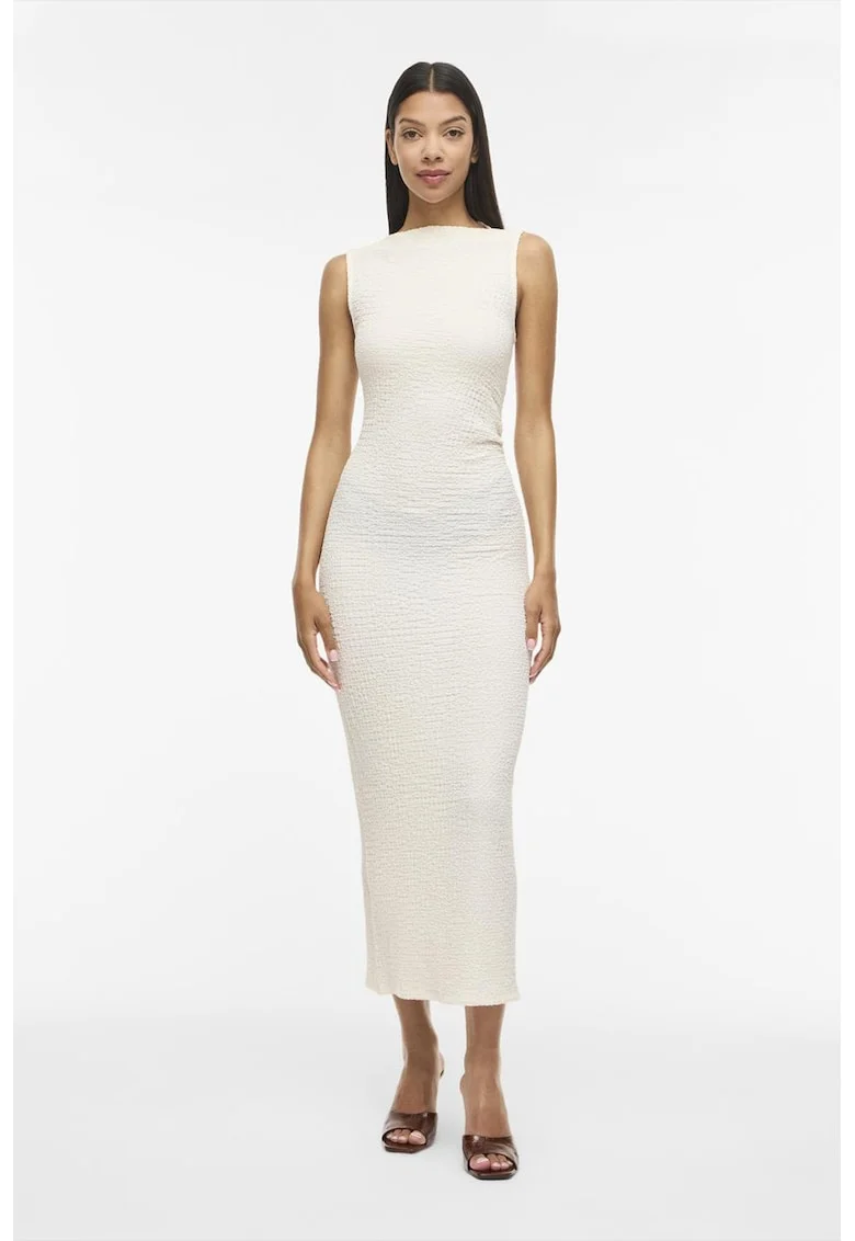 Rochie bodycon cu decolteu barcuta, Alb murdar