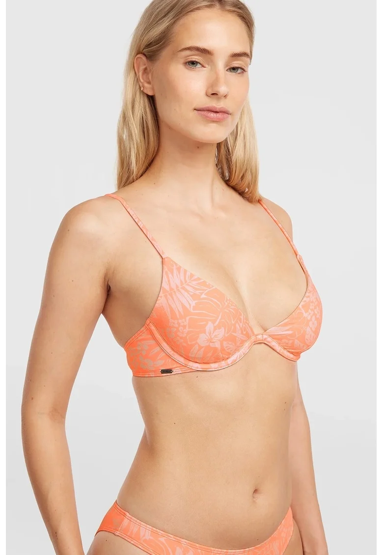 Sutien cu imprimeu si slip brazilian, Roz somon