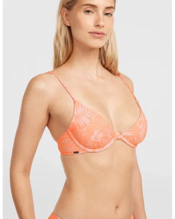 Sutien cu imprimeu si slip brazilian, Roz somon