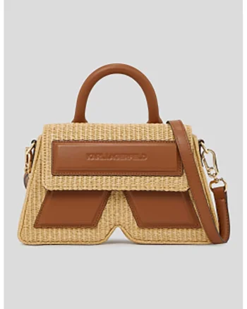 Geanta crossbody din material textil cu insertii de piele, Bej/Caramel