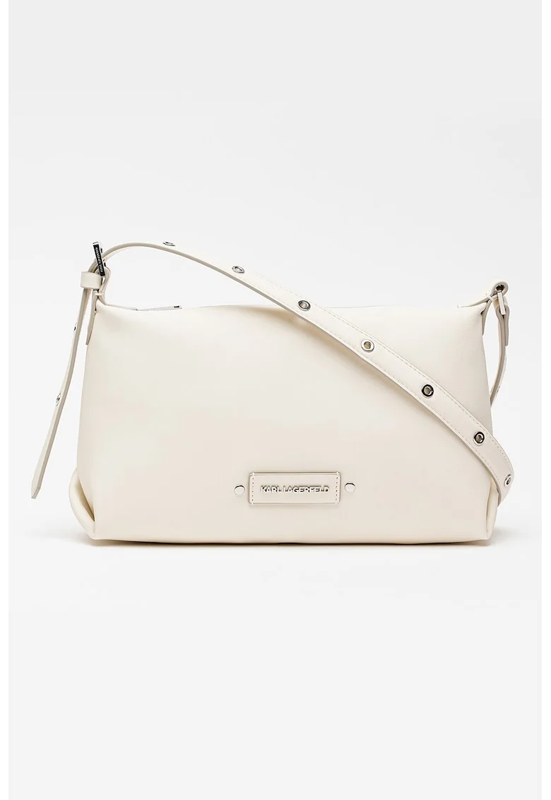 Geanta crossbody de piele cu bareta ajustabila, Alb murdar