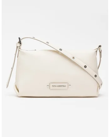 Geanta crossbody de piele cu bareta ajustabila, Alb murdar