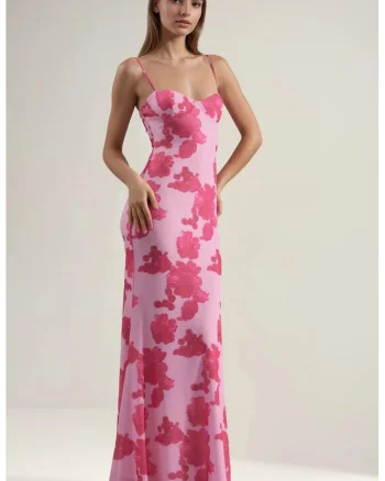 Rochie Maxi,  Bodycon, Floral, Roz Garoafa, Poliester-Elastan, XS,