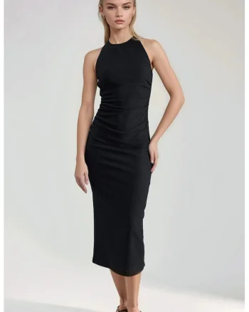 Rochie Bodycon Midi  Neagra, Eleganta, poliester/elastan