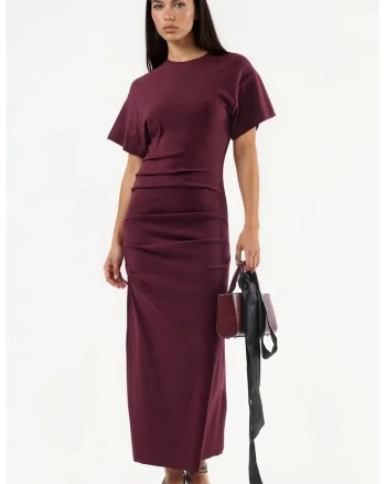 Rochie Midi  Bodycon, Guler Rotund, Modal/Bumbac/Elastan, visiniu