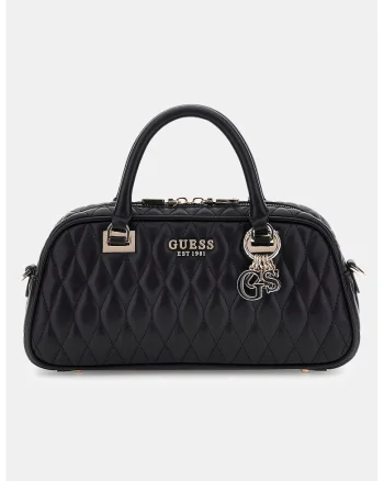 Geanta crossbody matlasata cu logo metalic, Negru