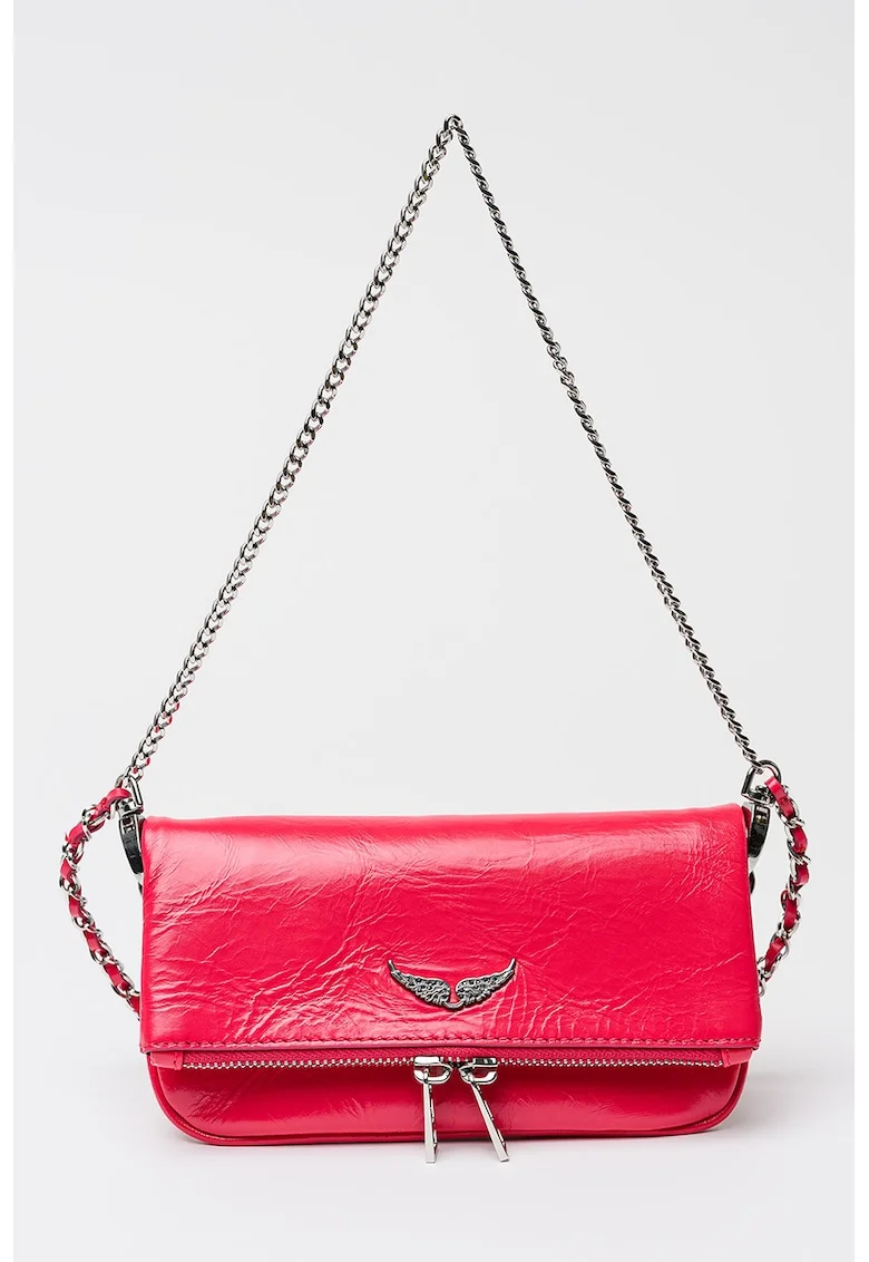Geanta crossbody din piele Rock Nano, Roz zmeuriu