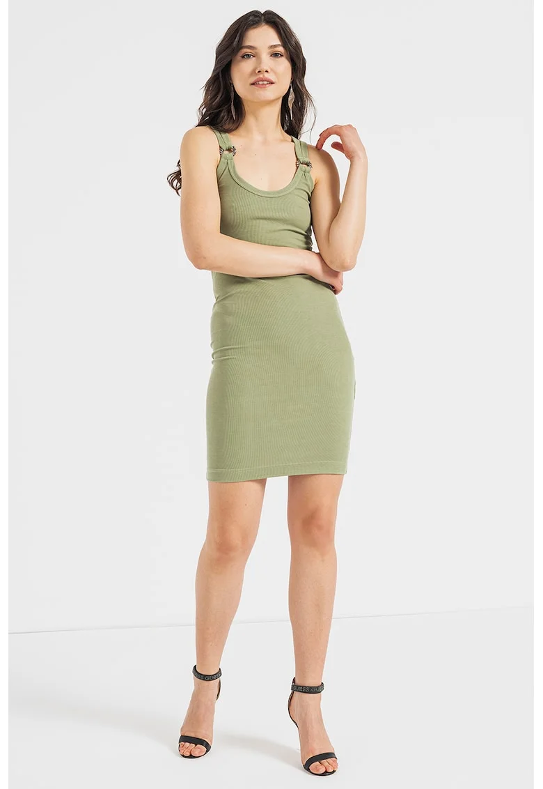 Rochie bodycon din amestec de modal cu decolteu in U, Verde sparanghel