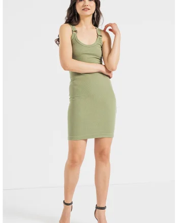 Rochie bodycon din amestec de modal cu decolteu in U, Verde sparanghel