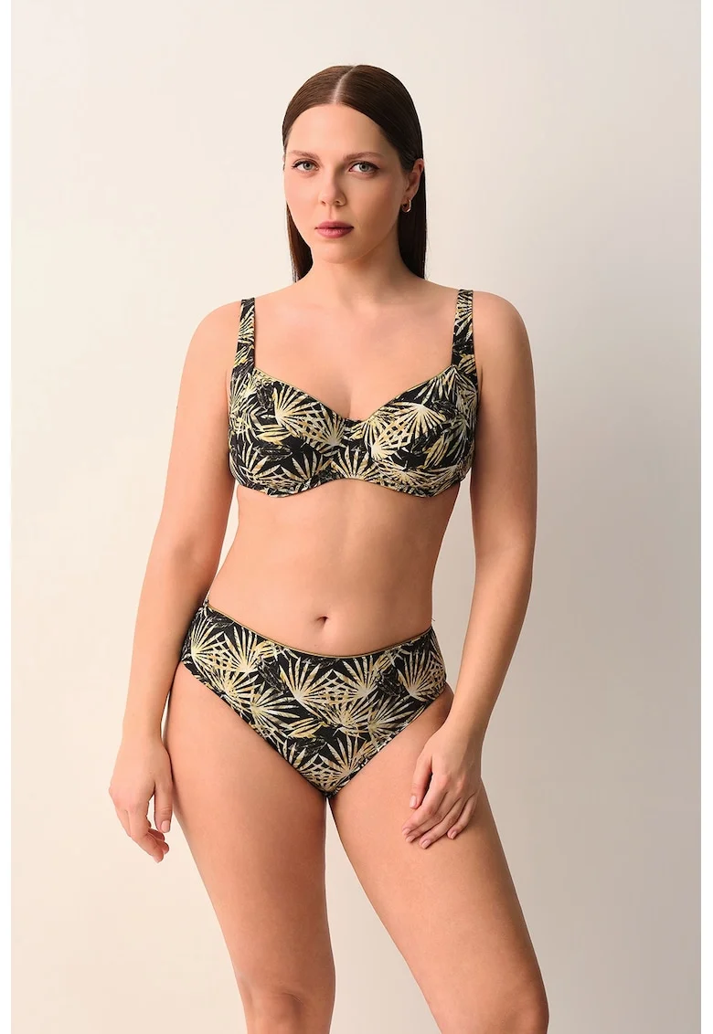 Slip cu imprimeu tropical, Negru/Maro nisip