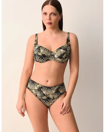 Slip cu imprimeu tropical, Negru/Maro nisip
