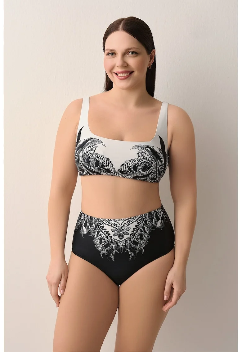 Slip cu talie inalta, Alb/Negru