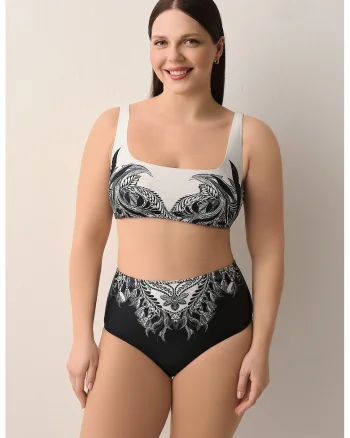 Slip cu talie inalta, Alb/Negru