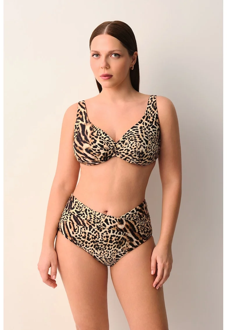 Slip cu model animal print, Negru/Maro/Maro nisip