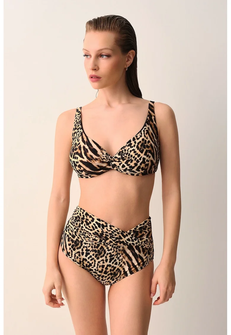 Sutien de baie cu model animal print, Negru/Maro nisip