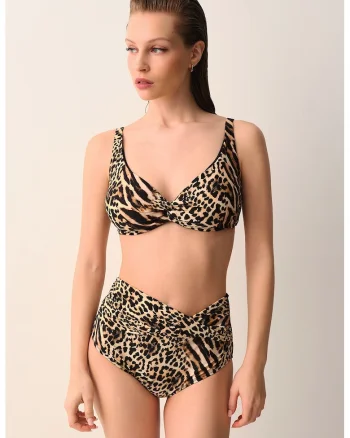 Sutien de baie cu model animal print, Negru/Maro nisip