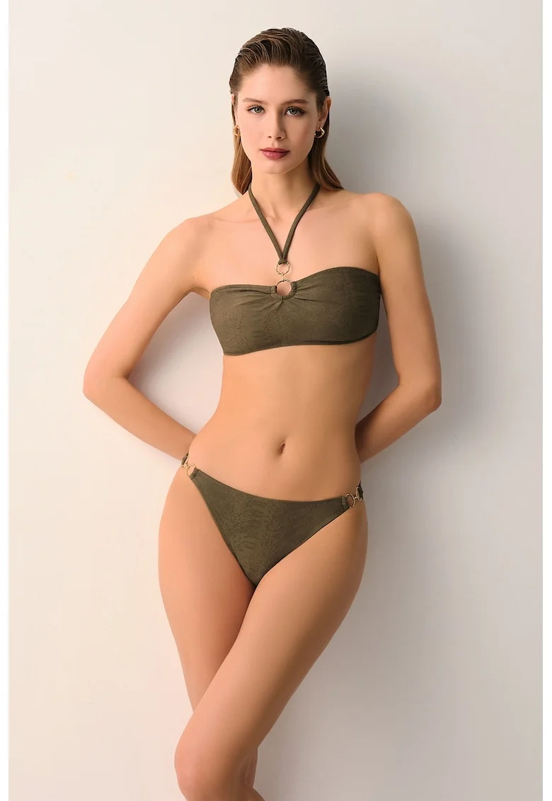 Slip cu detalii metalice laterale Misty, Kaki inchis