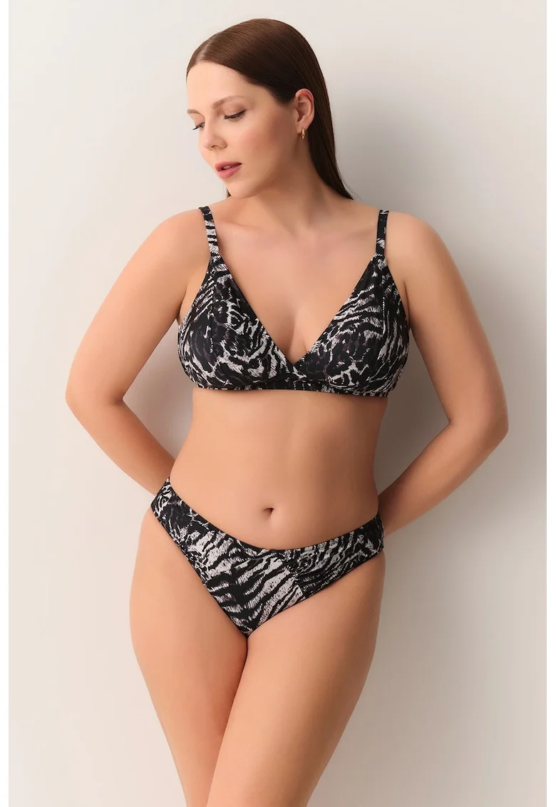 Slip clasic cu model animal print, Alb/Negru/Violet prafuit